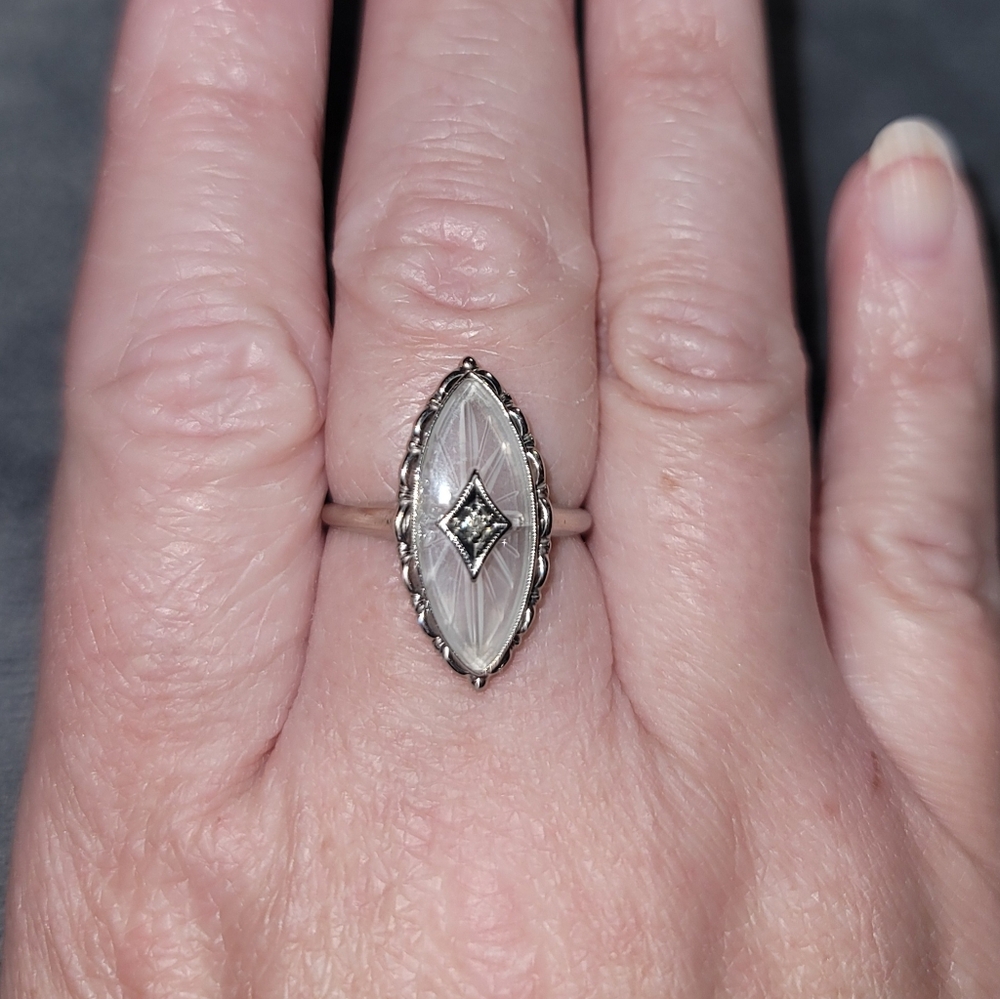 Camphor glass, rock crystal vintage ring.